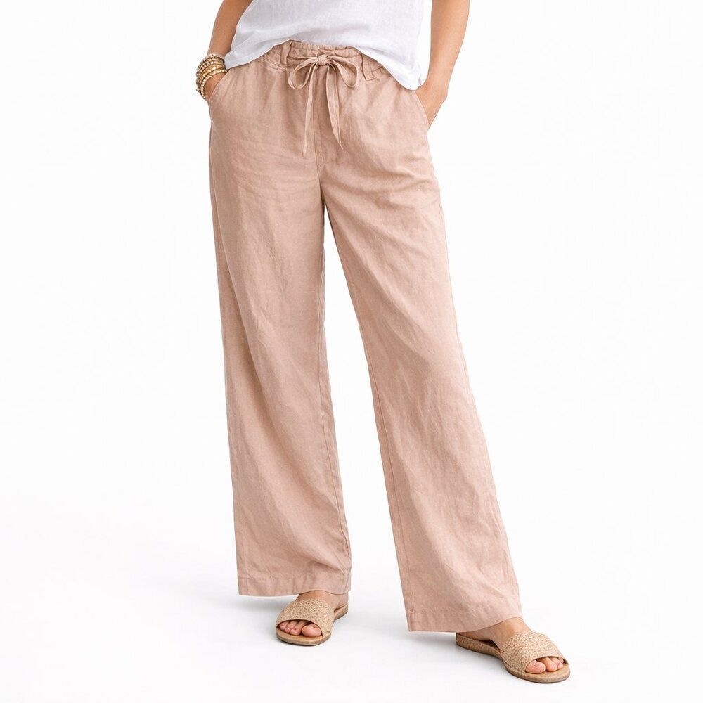 Sandro Linen Wide Leg light pink /Beige 100% linen light weight Pants Size 12